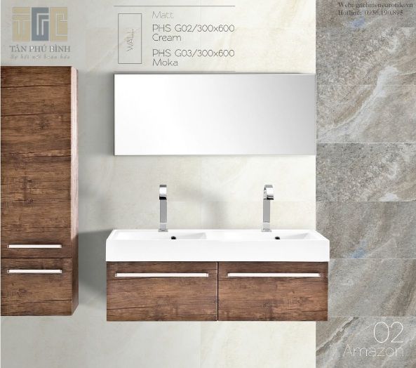 Layout 1 gạch ốp Eurotile 300x600 PHS G03 kết hợp với PHS G02